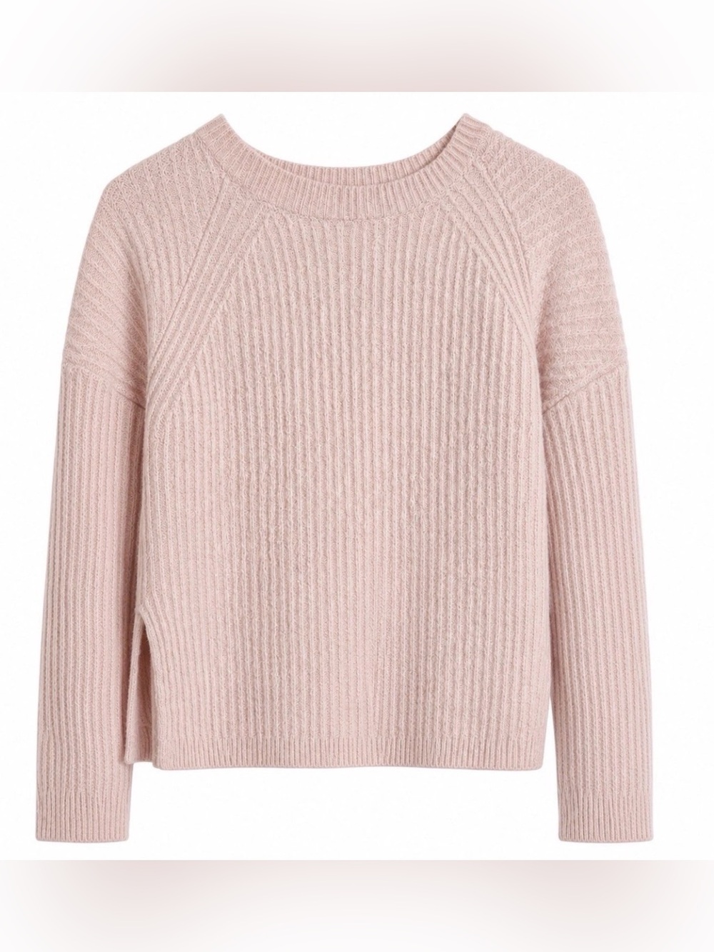 Vince Wool Cashmere Blend Sweater Large Blush Pink Ribbed Crew Neck Slit Hem